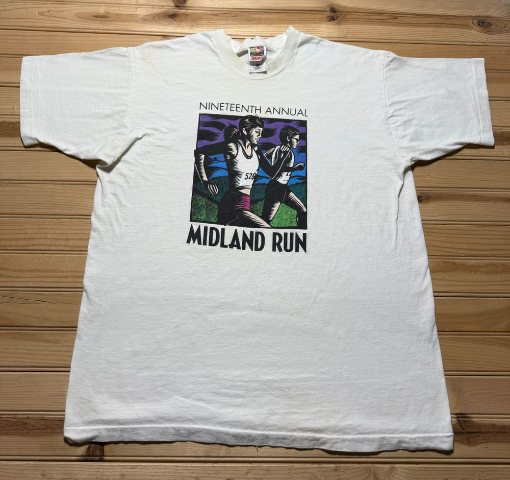 Vintage 90s Midland Run 19th Annual Race Running Marathon Souvenir Shirt USA XL
