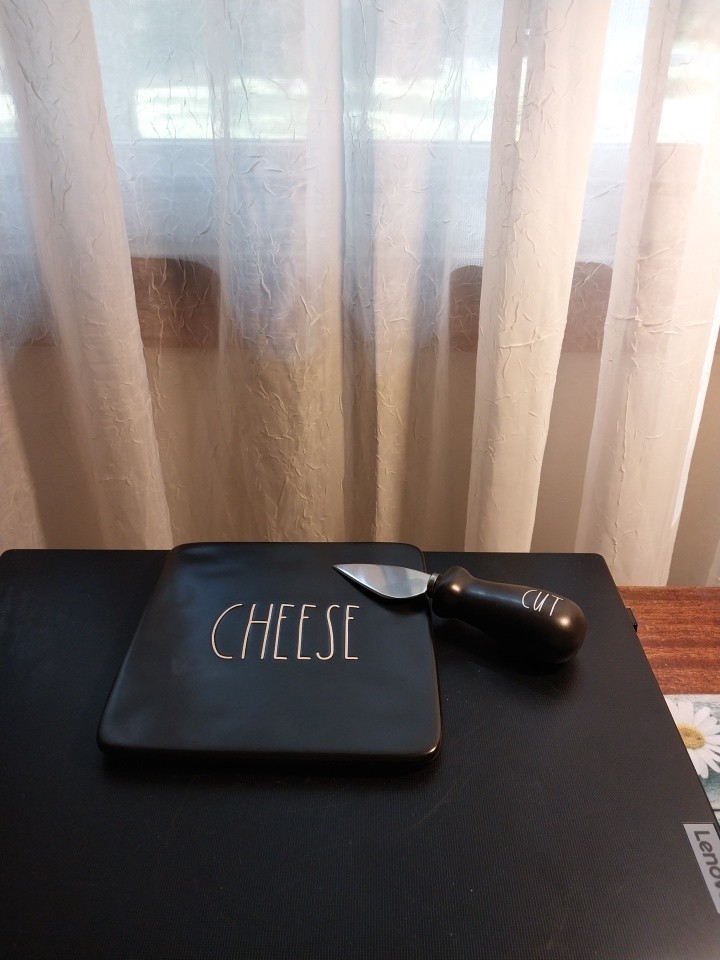 Rae Dunn CHEESE & CUT Cheese Board Plate Set with Knife Black Retired