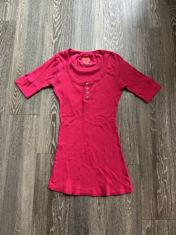 VTG Victoria’s Secret Hot Pink Fitted Button Henley Slim Fit Top L Y2K Coquette