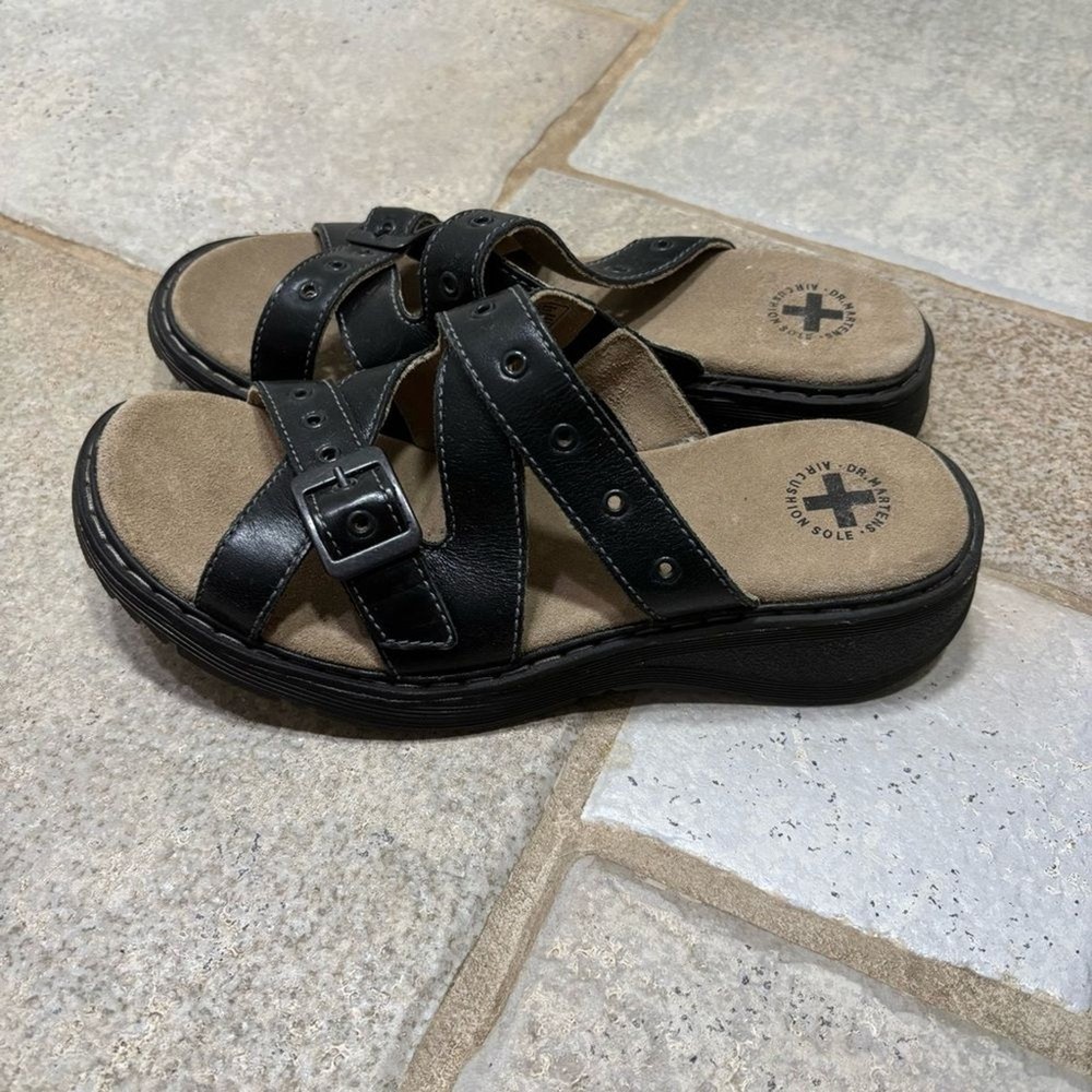 Dr. Martens Aircushion Strappy Slide On Leathet Sandals Women's 9 Black
