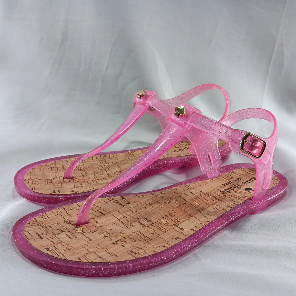 KATE SPADE New York Pink T Strap Glitter Jelly Thong Sandals Size 7B Festival