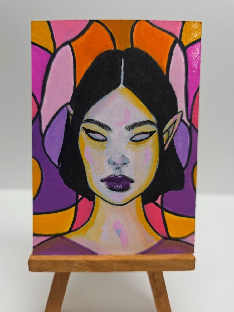 Original ACEO Fantasy Woman Portrait Painting OOAK Mosaic Character Art Card