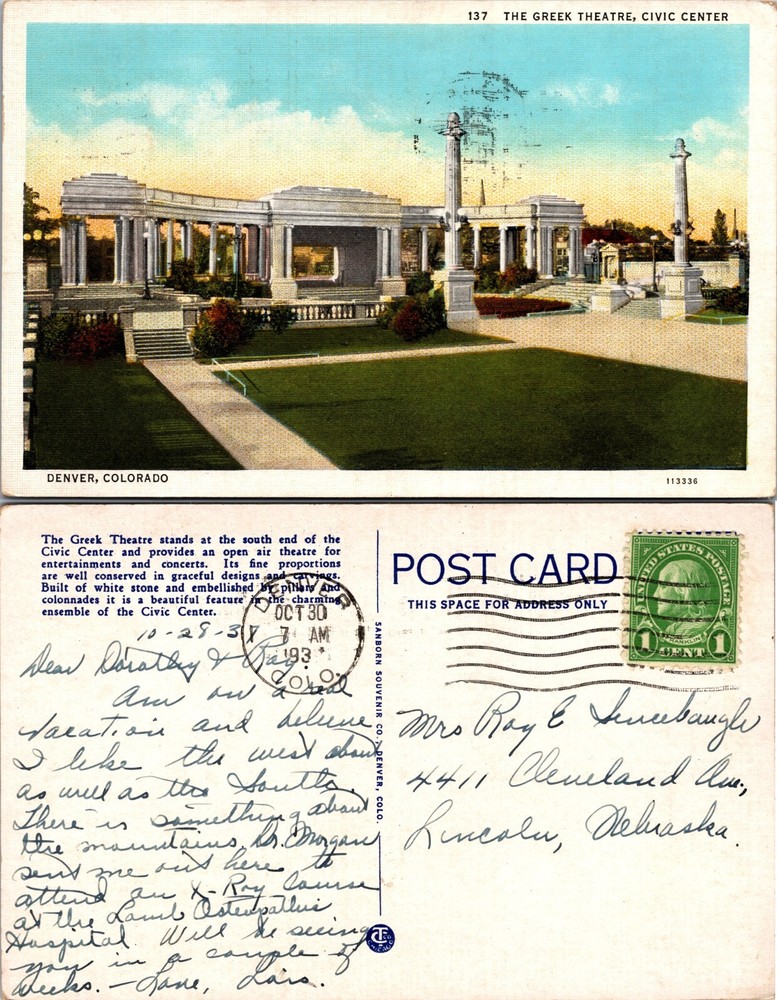Greek Theatre Civic Center Denver Colorado Postcard