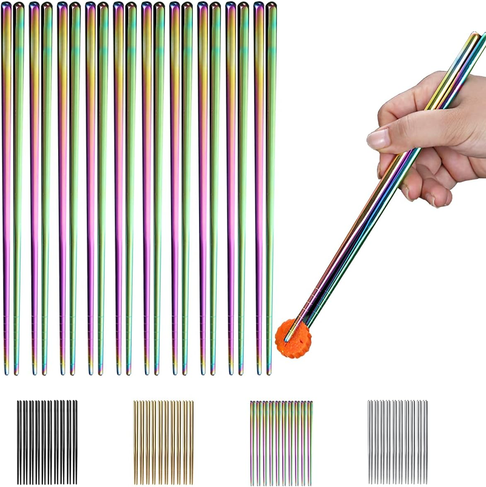 10 Pairs Reusable Chopsticks, Titanium Rainbow Plating Stainless Steel Metal Cho