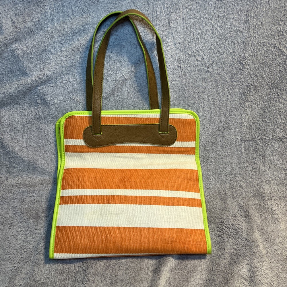NEIMAN MARCUS Woven Striped Multicolored White Orange Tote Bag Beach Bag