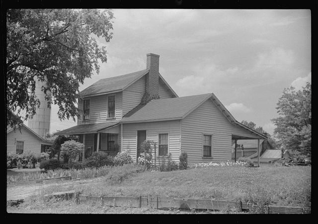 Photo:1930s Rural Farmhouse House Yard Black and White Photograph