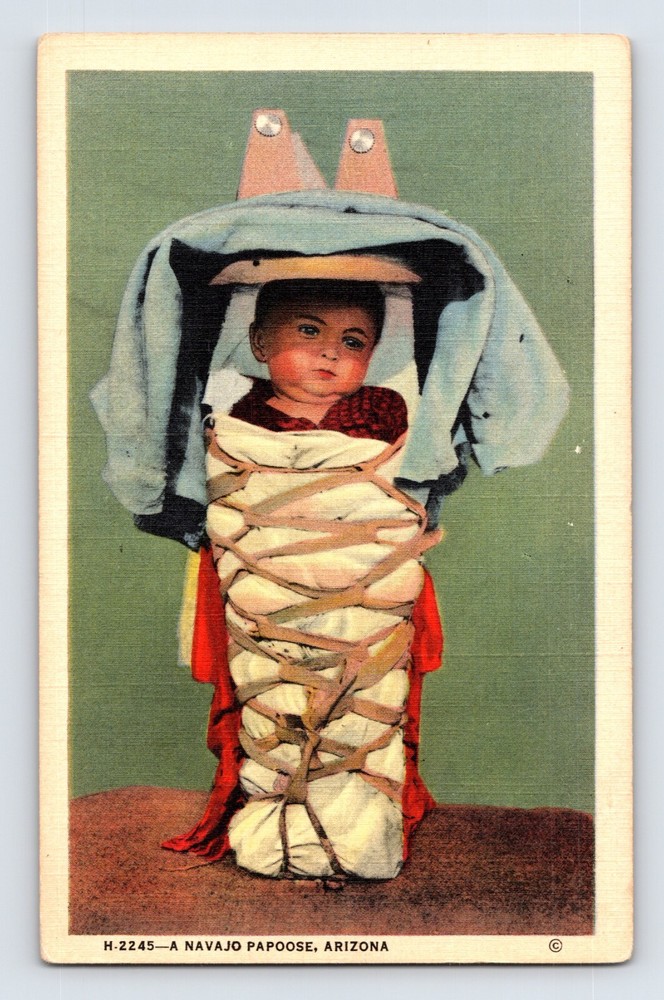 Postcard Native American Navajo Indian Baby Arizona New Mexico Fred Harvey 1940s