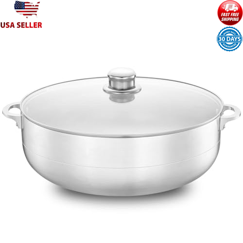Aluminum 3-Qt Stock Pot W/ Glass Lid Durable Handle Nonstick Heavy Duty Caldero