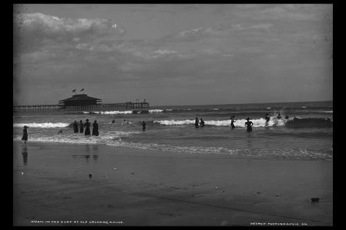 Surf,beaches,swimmers,docks,piers,wharves,ocean,waves,Old Orchard,Maine,MN,1890