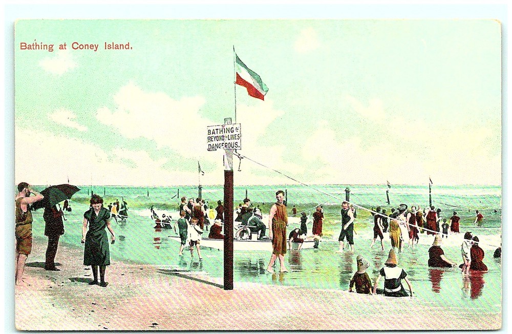 S04-8184, Bathing At Coney Island, New York, 1900S Postcard