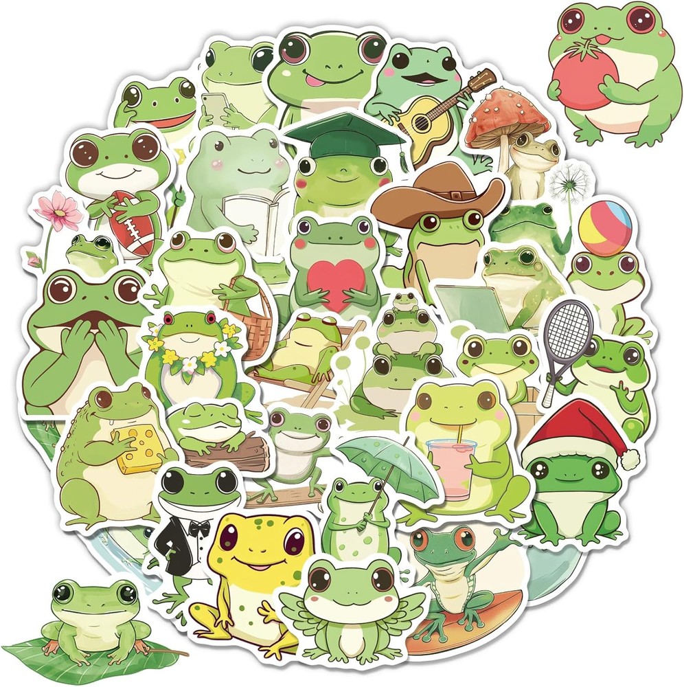 100 Pcs Frog Stickers, Cute Stickers for Kids Teens, Bulk Waterproof Multi