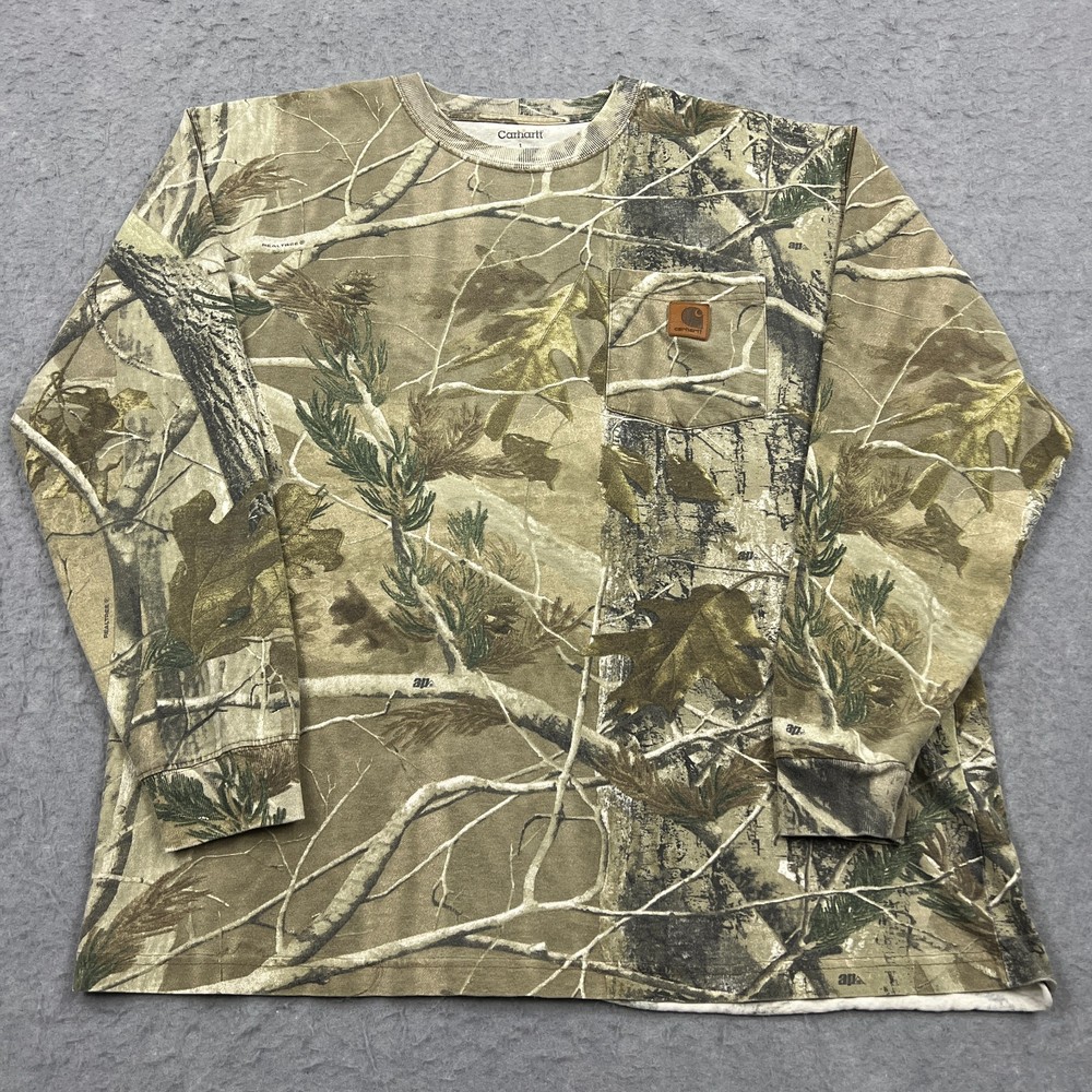 VTG Carhartt Shirt Mens Large Camo Realtree AOP Long Sleeve Pocket Tee K285 Cap