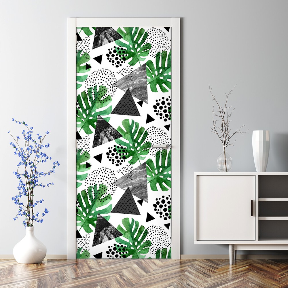Abstract Jungle Bubble Free Door sticker Geometric Tropical Illustration Decal