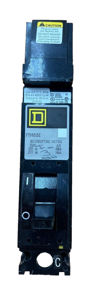 SQD FY14015C Circuit Breaker 15A 1P 277V 1PH I-Line Used