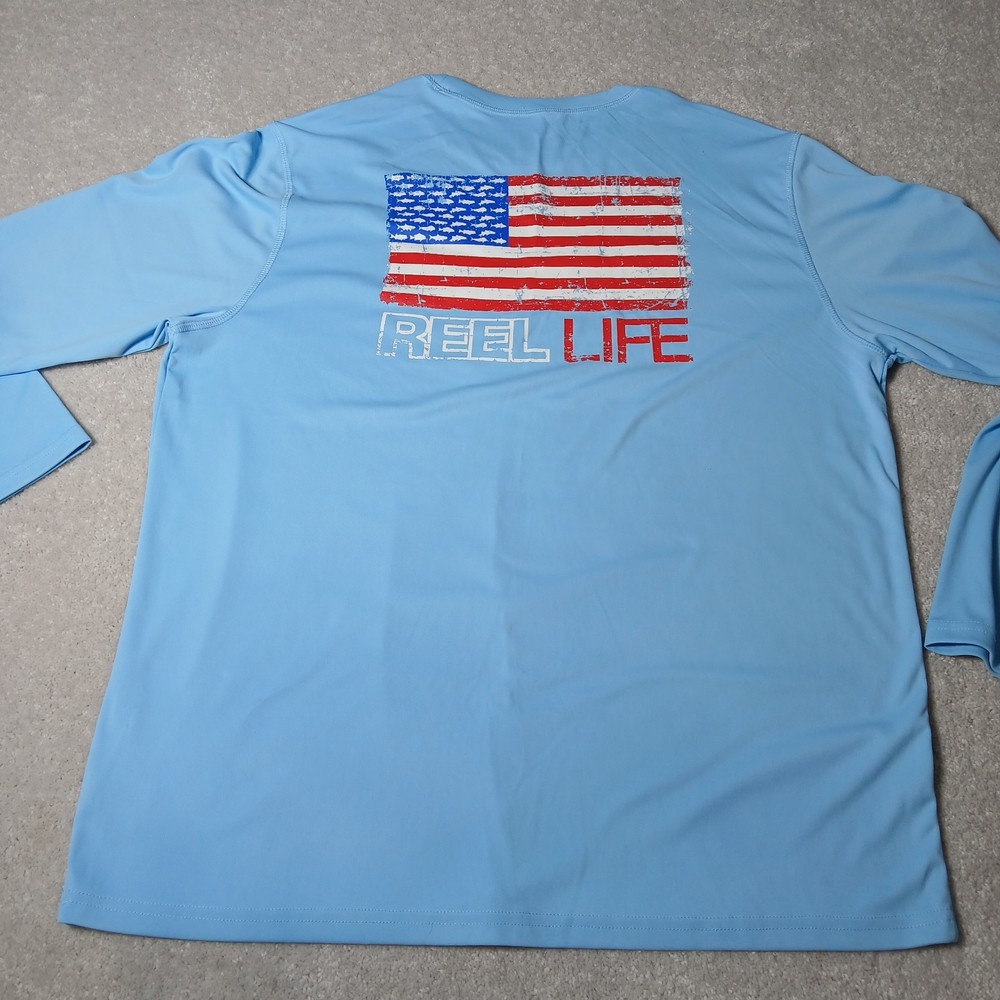Reel Life T-Shirt Mens Size XLarge Long Sleeve Fishing Gear American Flag blue