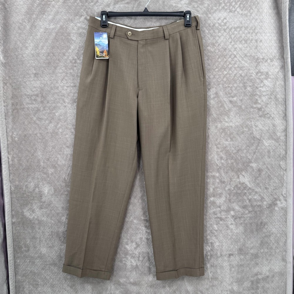 Haggar Dress Pants Mens 36x30 Brown Repreve Stria Pleated Classic Fit Comfort