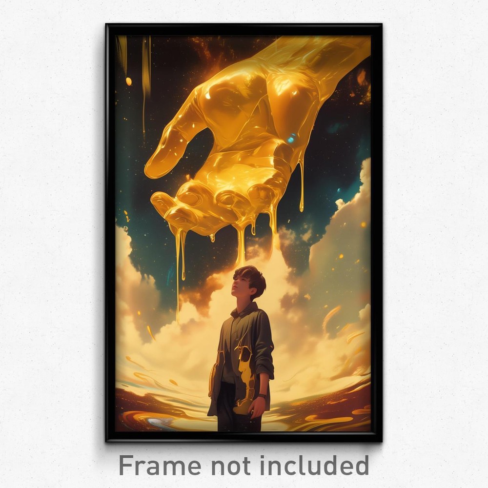 Retro Film Art Poster - Mystified Boy in Fluid Gold Aesthetic