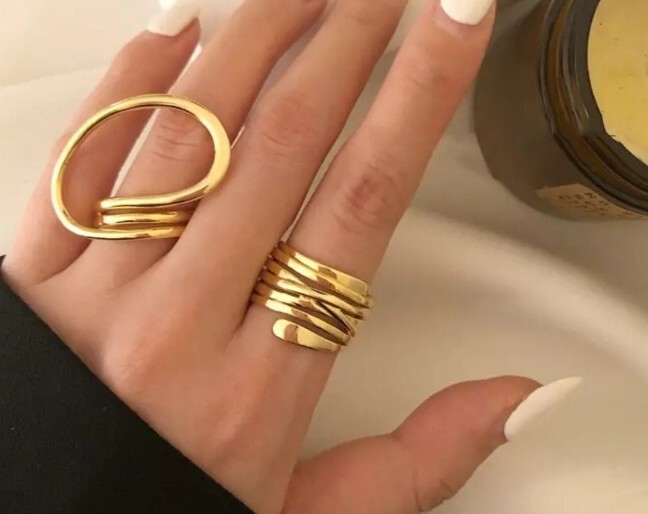 Abstract Gold Silver Elegant Evening Party Ring Set for Ladies UK-image