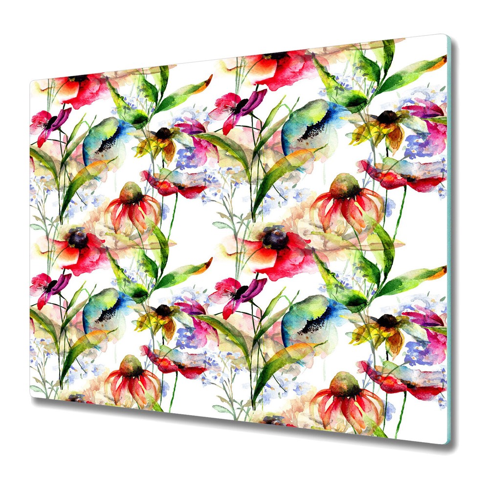 Glass Kitchen Chopping Board Stylized flowers Colourful red and green design