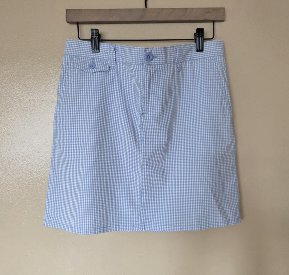 Vtg Polo Jeans Co Ralph Lauren Y2K Blue White Gingham Mini Skirt 6 Hong Kong 90s