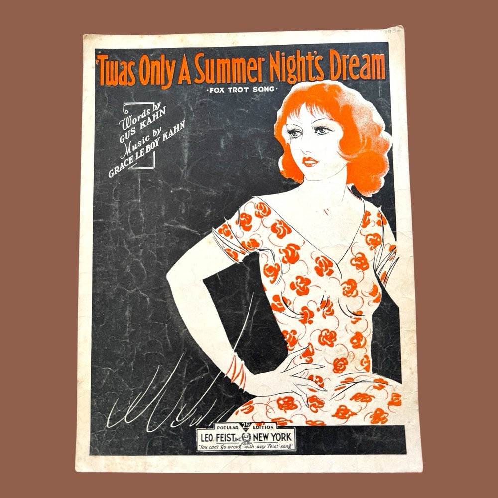 Twas Only A Summer Nights Dream Gus Kahn Grace LeBoy Kahn VTG Sheet Music 1932