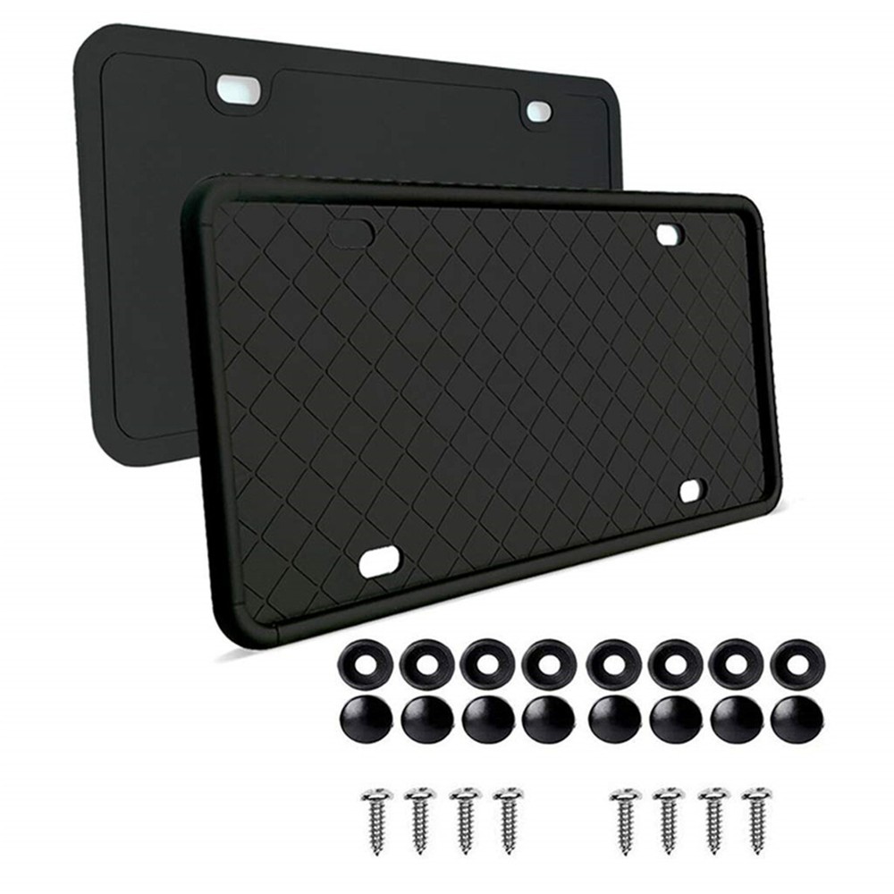 Car License Plate Frame Front Rear Holder Soft Silicone Rubber Black Accessories