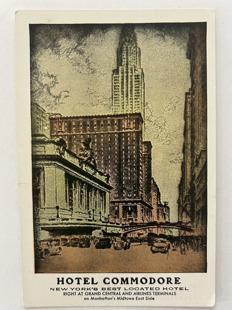 Hotel Commodore New York NY Grand Central Airlines Midtown East Side Postcard