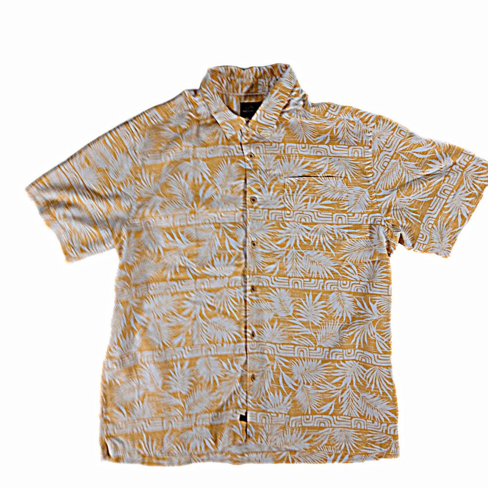Quiksilver Waterman Hawaiian Shirt Mens XXL Apricot Yellow Tropical Fern Garden