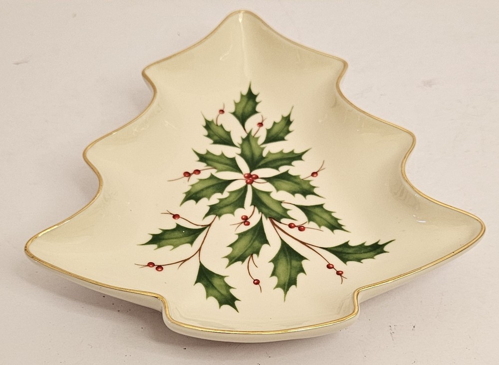 Lenox Holiday Tree Holly Candy Dish Gold Trim Collection New In Box Christmas