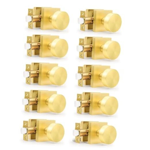 Brass Passage Door Knob Set - 10 Gold Closet Handles No Lock