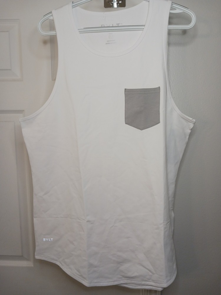 BYLT Performance LUX Tank Top Drop-Cut  Mens L White Athletic  Workout Gym NEW!