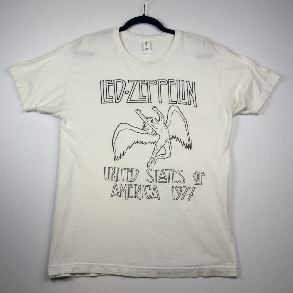 Led Zeppelin T Shirt Mens L White 1977 USA Tour Graphic Rock Band Tultex Tee