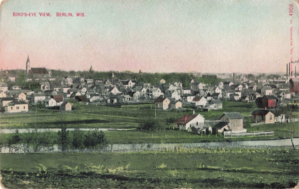 Birdseye View Berlin Wisconsin WI c1910 Postcard