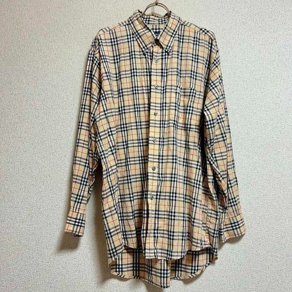 Burberry London Nova Check Long Sleeve Shirt Cotton Beige Men Size M Used