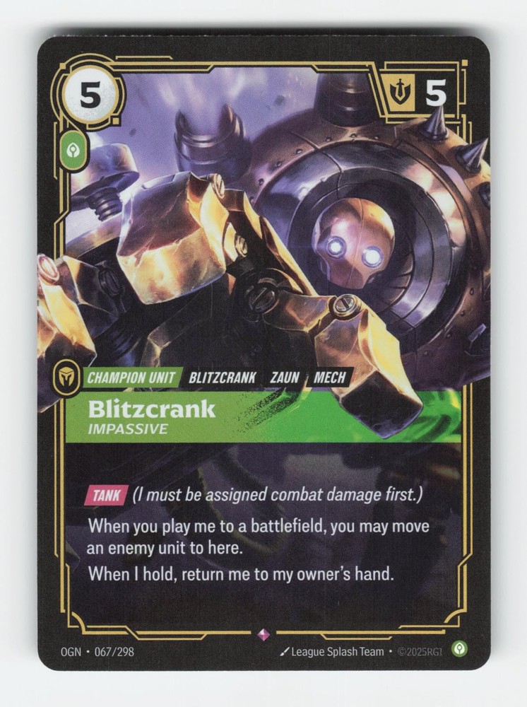 Blitzcrank - Impassive 067/298 Rare Origins Riftbound Foil Near Mint