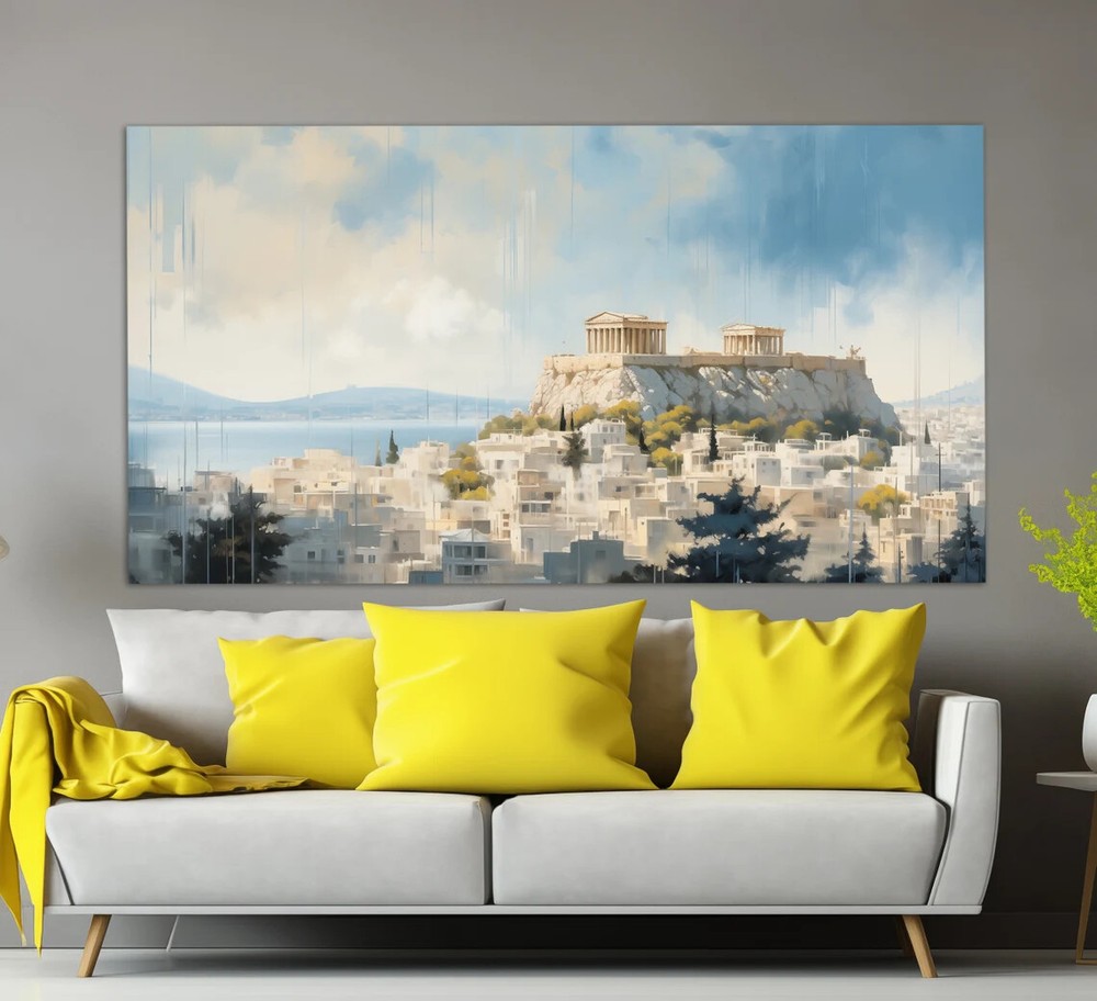 Athens Oil Painting City Greece Sky Unframed Canvas Print Australian Wall Art
