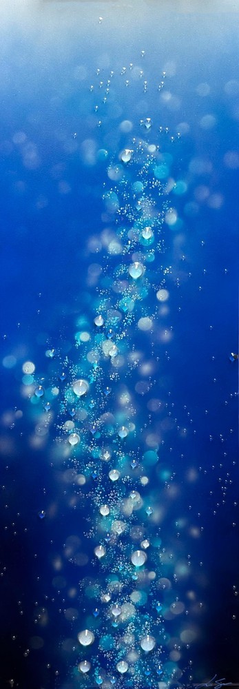 I Rise Up Original Painting Bubble Artwork on Blue 12x36 by Justin Strom