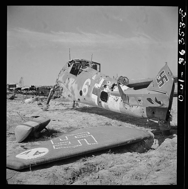 Photo:Tunis Tunisia 1943 Wrecked German Plane at El Aouiana Airport WW2