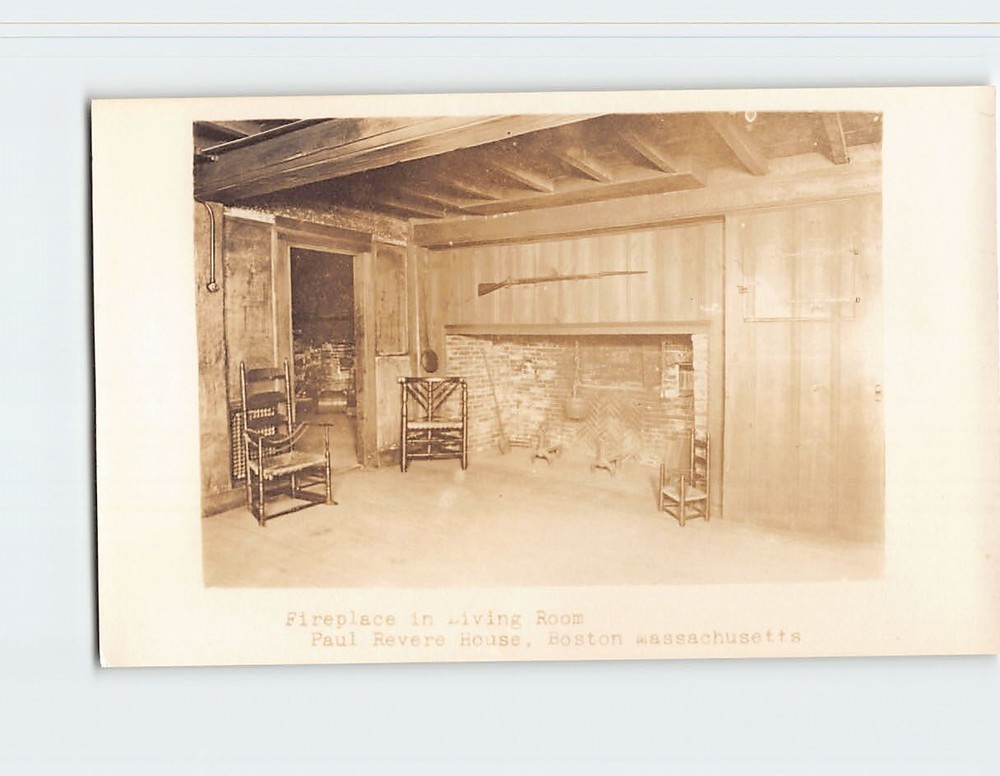 Postcard Fireplace in Living Room Paul Revere House Boston Massachusetts USA