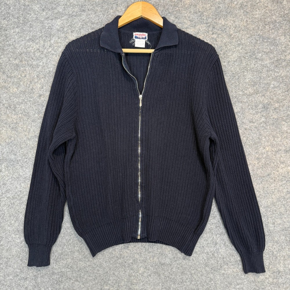 Gentry Portofino Cardigan Sweater Mens Medium Chunky Knit Black Full Zip Italy