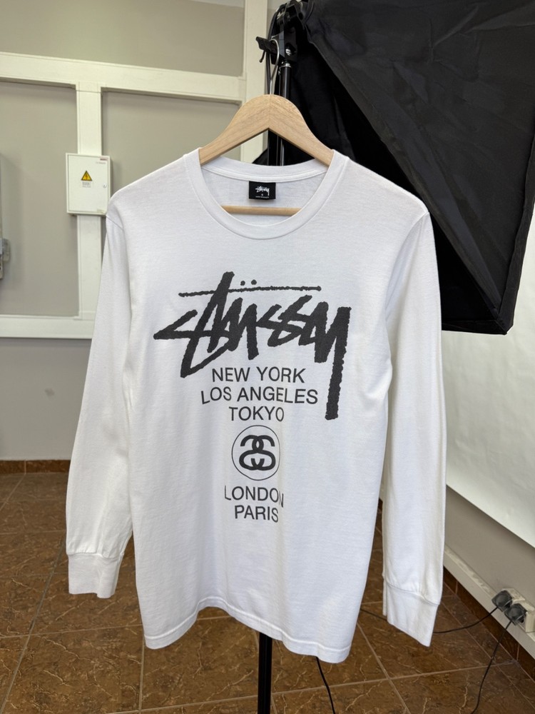 Y2K Stussy World Tour Long Sleeve Tee White Size S NYC LA Vintage