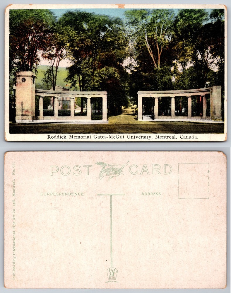 Roddick Memorial Gates McGill University Montreal Canada Postcard