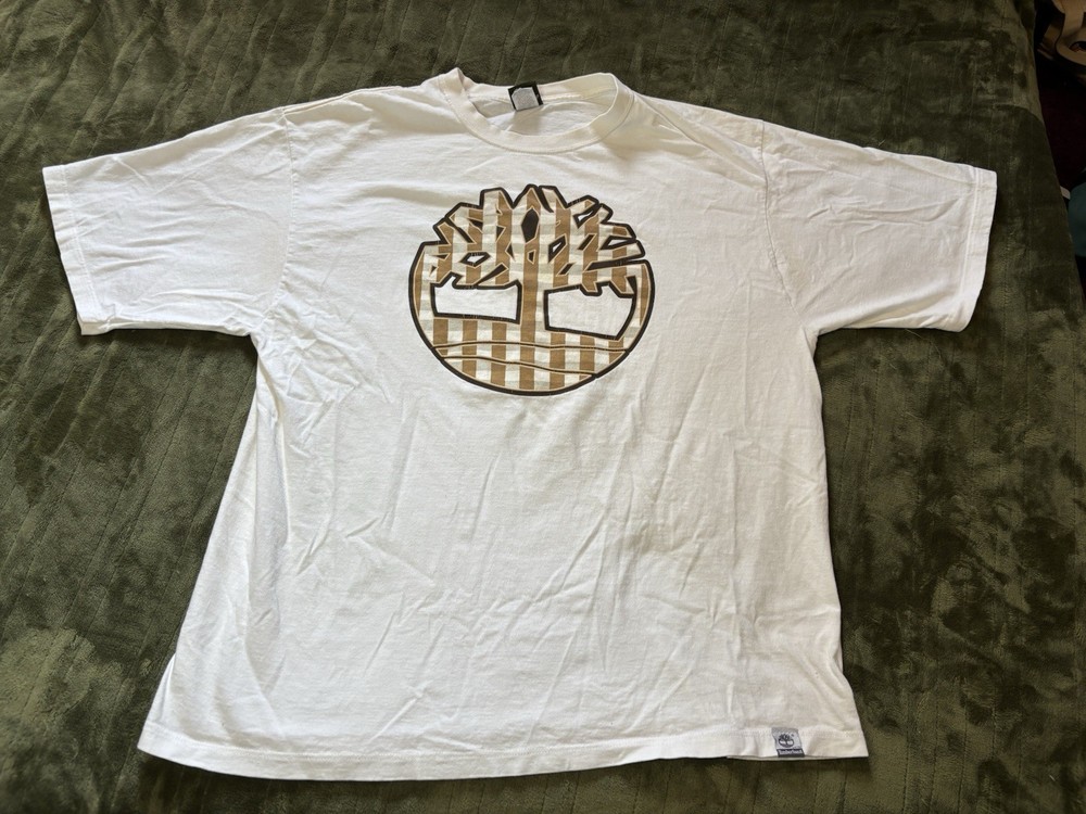 Vintage Timberland Shirt Mens Large White 90s USA Tree Logo Graphic Tee