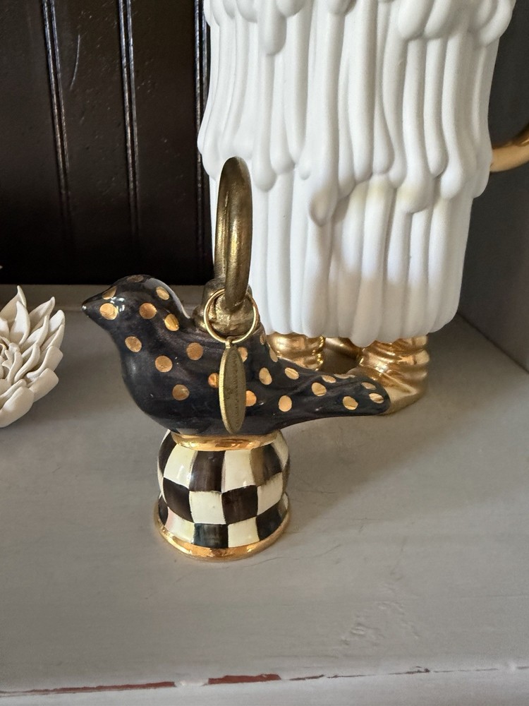Retired Mackenzie Childs Courtly Check Black Bird Ceramic & Brass Candle Sniffer