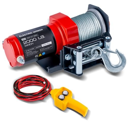 2000lb ATV Winch with Steel Cable, Wired Remote, Mounting Plate & Hook