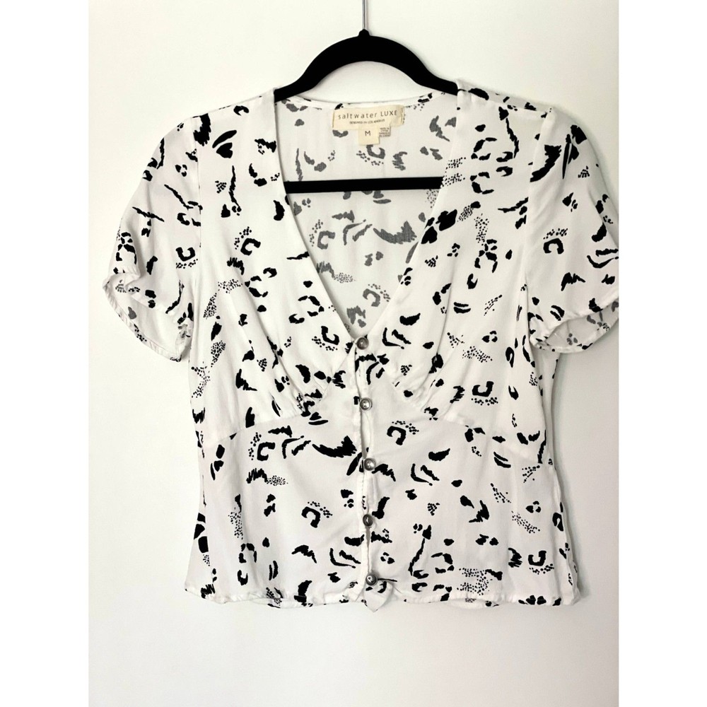 Saltwater Luxe Y2K Neutral Vneck Peplum Top Blouse Size Medium d99