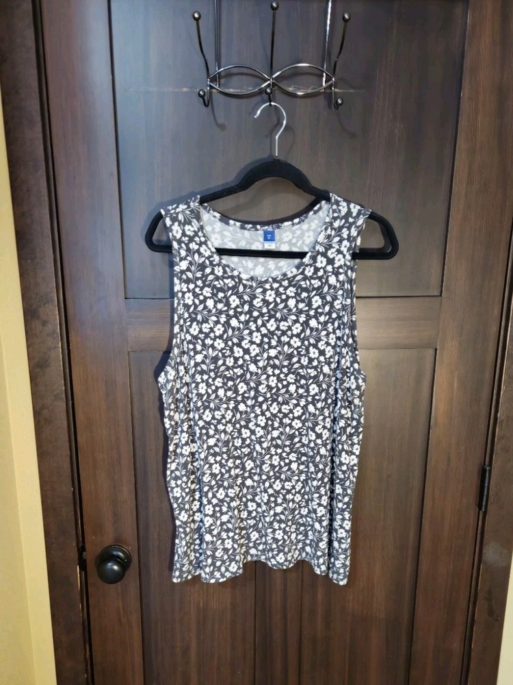 EUC Women's Old Navy Luxe Stretch Floral Tank Top Blouse Sleeveless XL X-Large