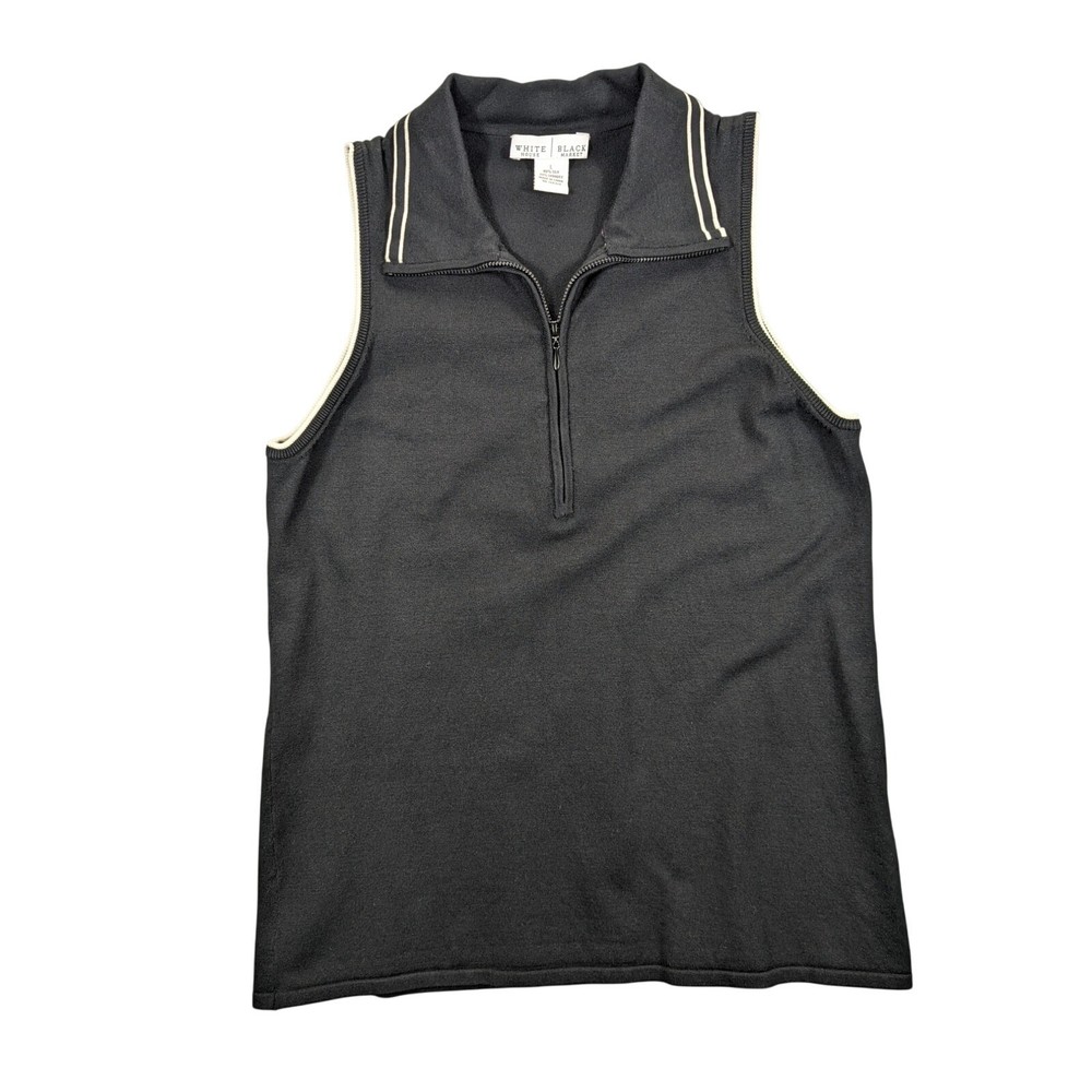 White House Black Market Womens Sleeveless Zip Polo in Black and White