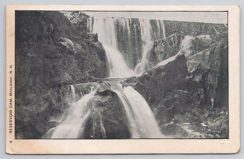 Marlboro NH Reservoir Dam Waterfall Postcard Early 1900s New Hampshire