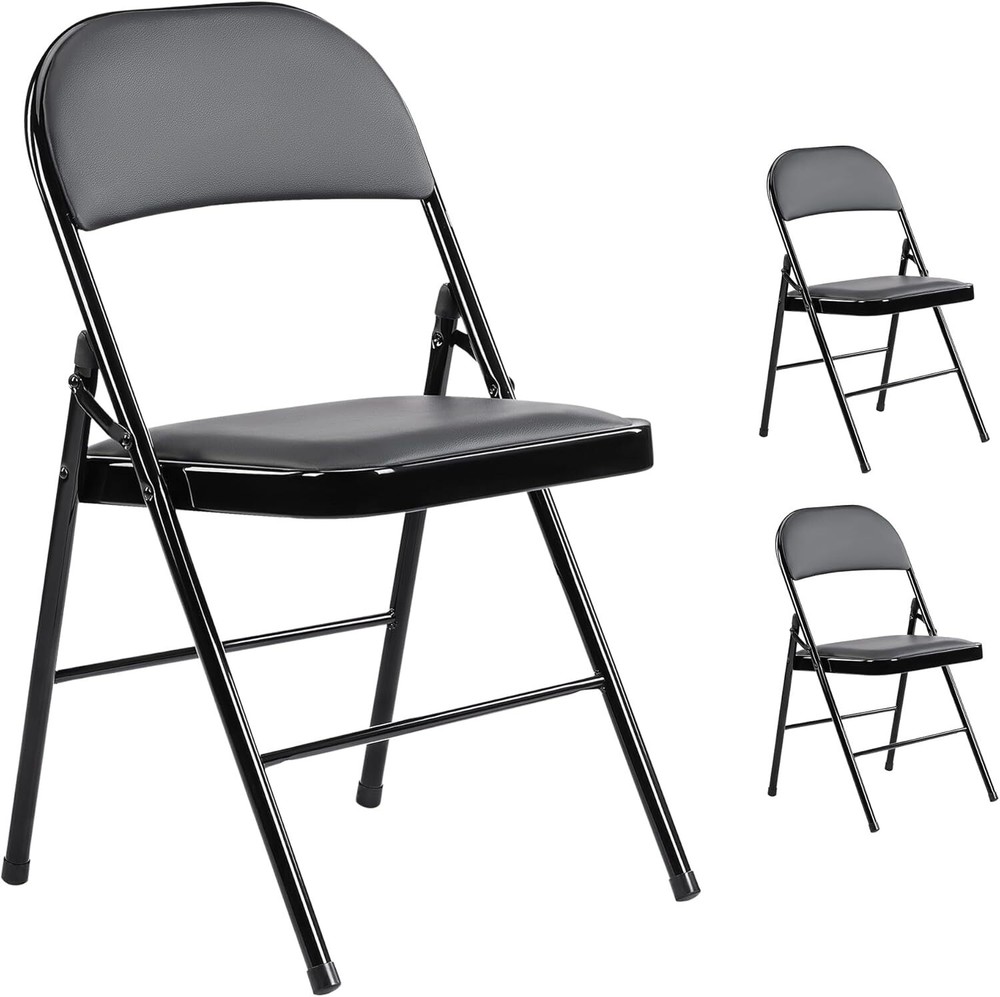 Commercial Heavy Duty Steel Folding Chair with Non-Slip Black Legs